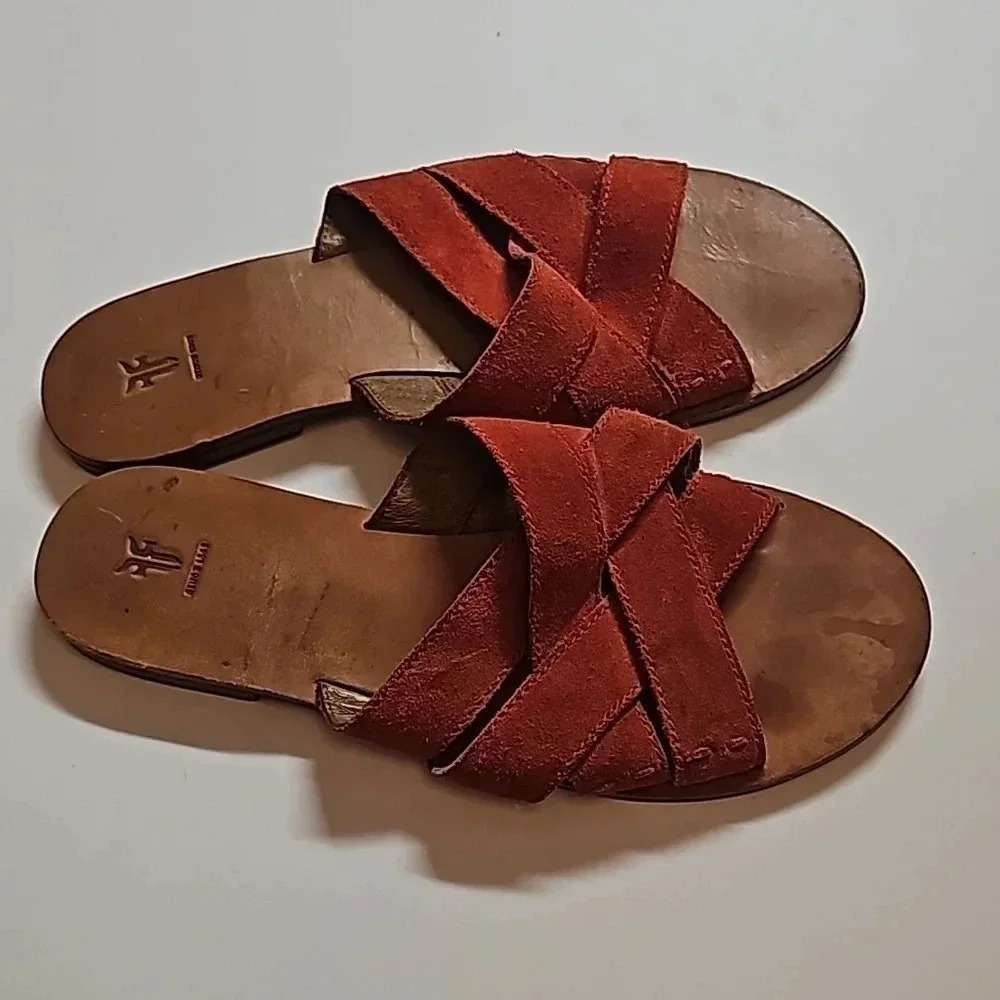 Frye‎ Carla Criss Cross Red Suede Sandal